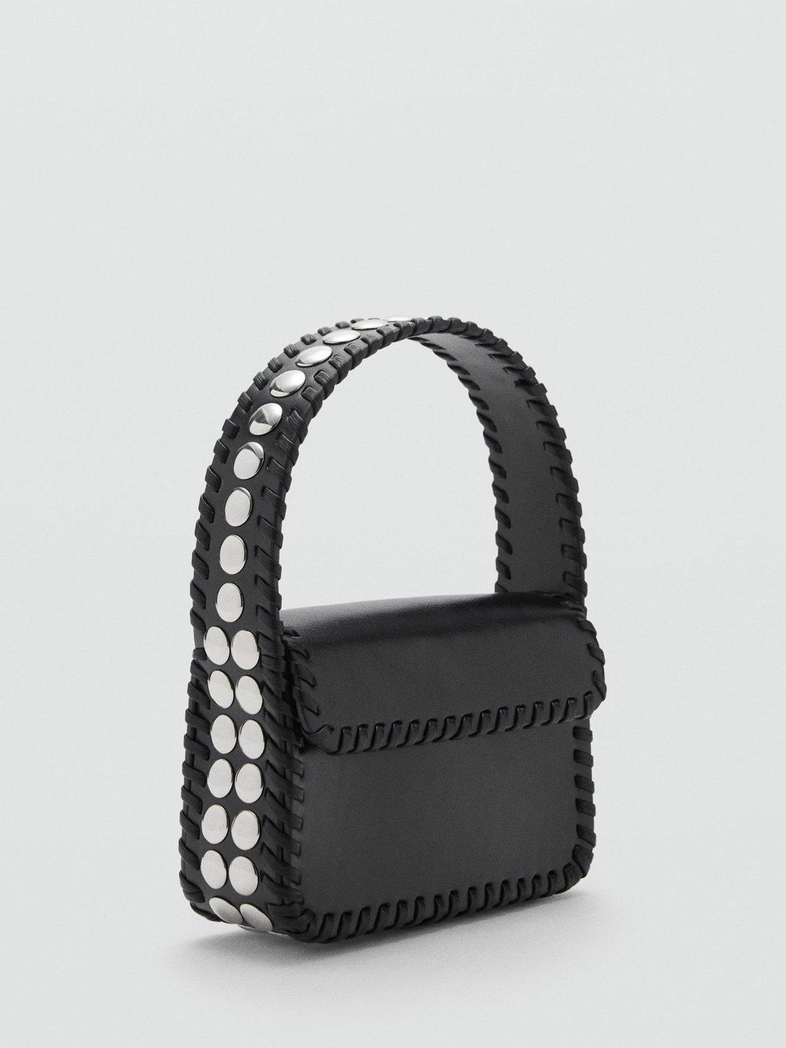 Product image 2 of 5, which shows Mango Baby Tonal Stitch Studded Flapover Bag, Black
