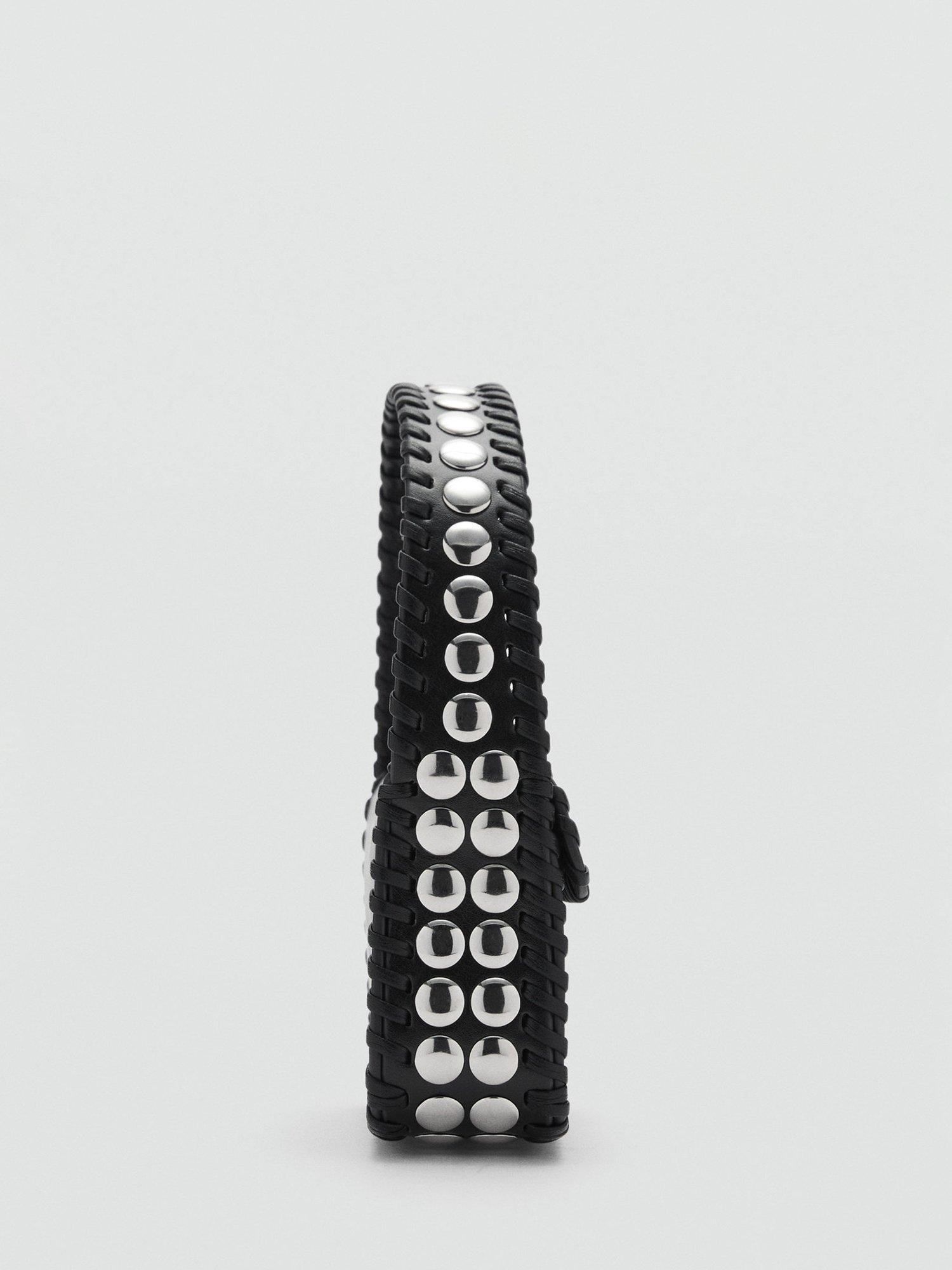 Product image 3 of 5, which shows Mango Baby Tonal Stitch Studded Flapover Bag, Black