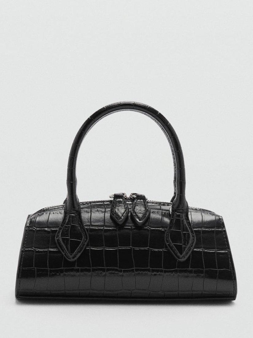 Mango Cuenca Crocodile Effect Grab Bag, Black