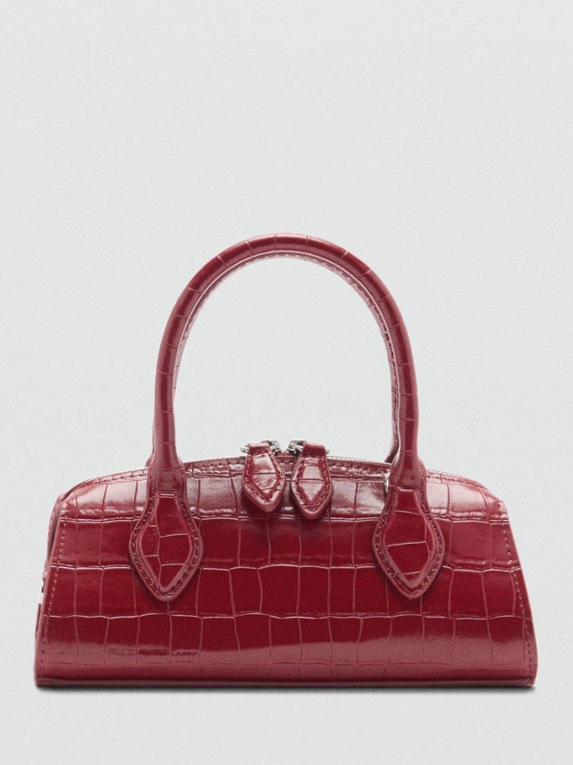 Mango Cuenca Croc Effect Boxy Shoulder Bag, Red