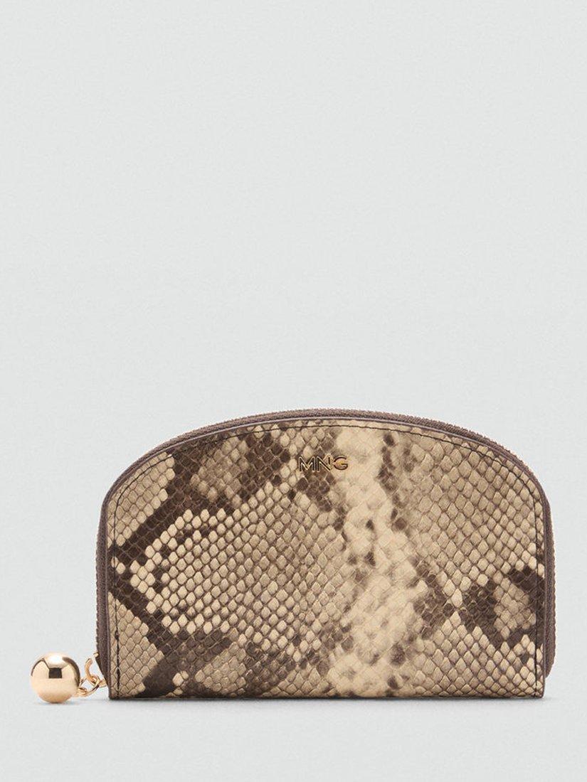 Mango Cyrus Snake Effect Zip-Around Purse, Light Beige