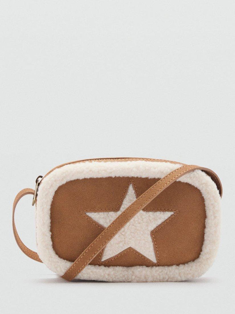 Mango Faz Shearling Star Bag, Brown/White