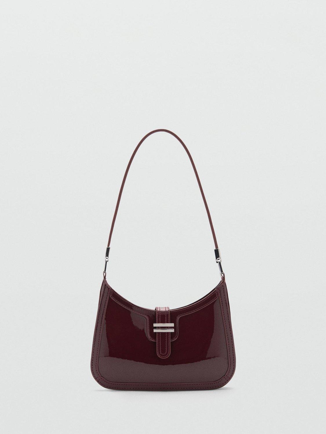 Mango Sixty Patent Shoulder Bag, Dark Red