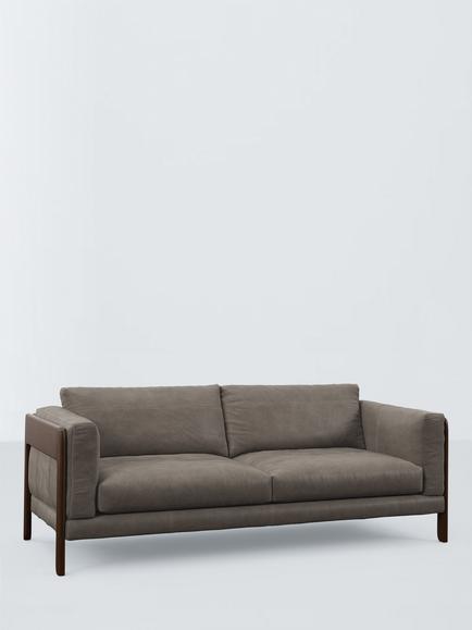 John Lewis Nest Grand 4 Seater Leather Sofa, Dark Leg, Demetra Grey