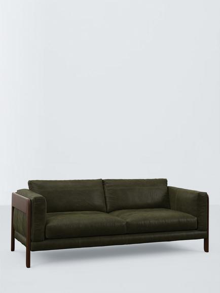John Lewis Nest Grand 4 Seater Leather Sofa, Dark Leg, Demetra Green