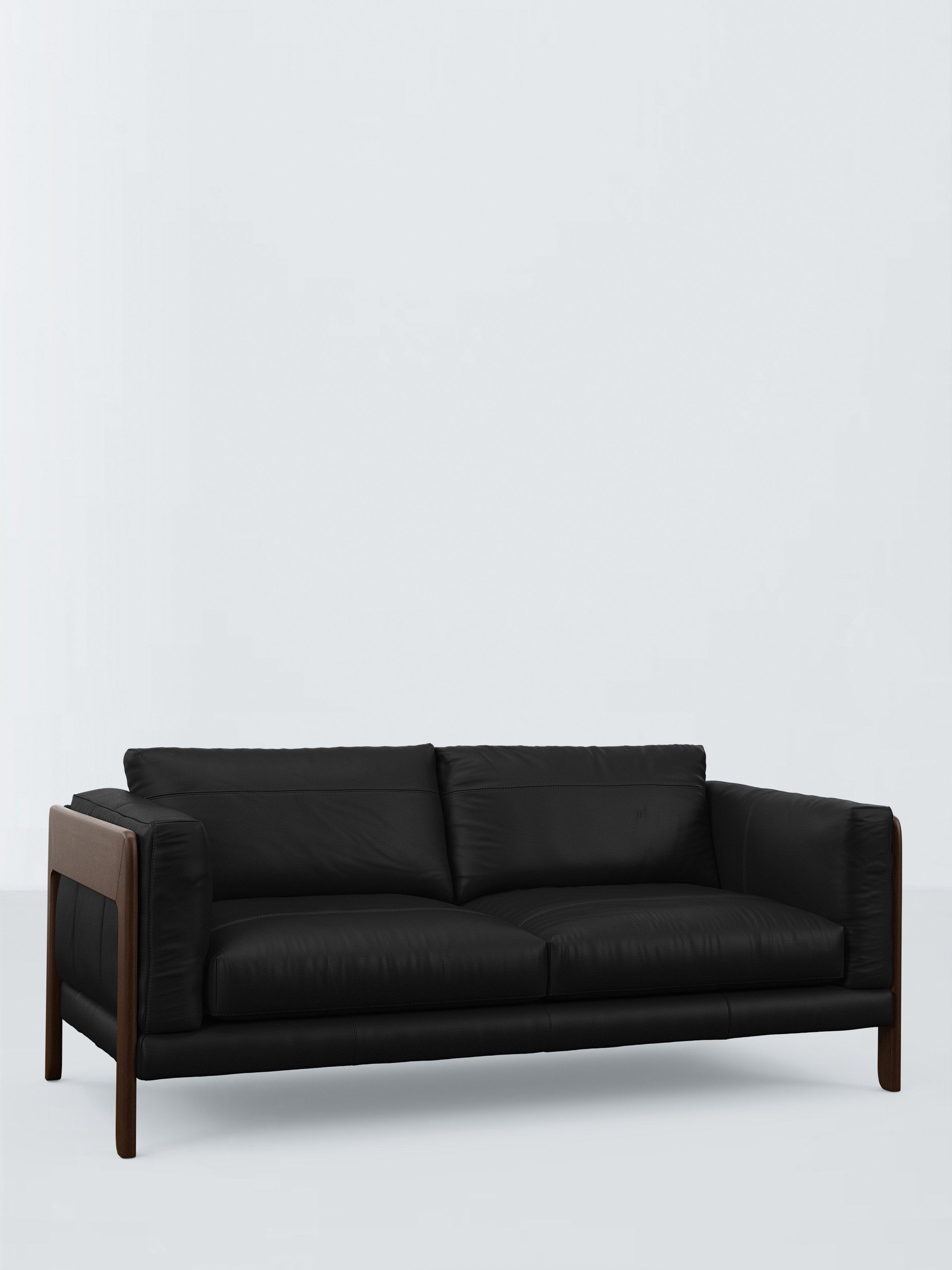 Nest Range, John Lewis Nest Large 3 Seater Leather Sofa, Dark Leg, Matt Black