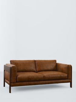 John Lewis Nest Large 3 Seater Leather Sofa, Dark Leg, Premium Caramel