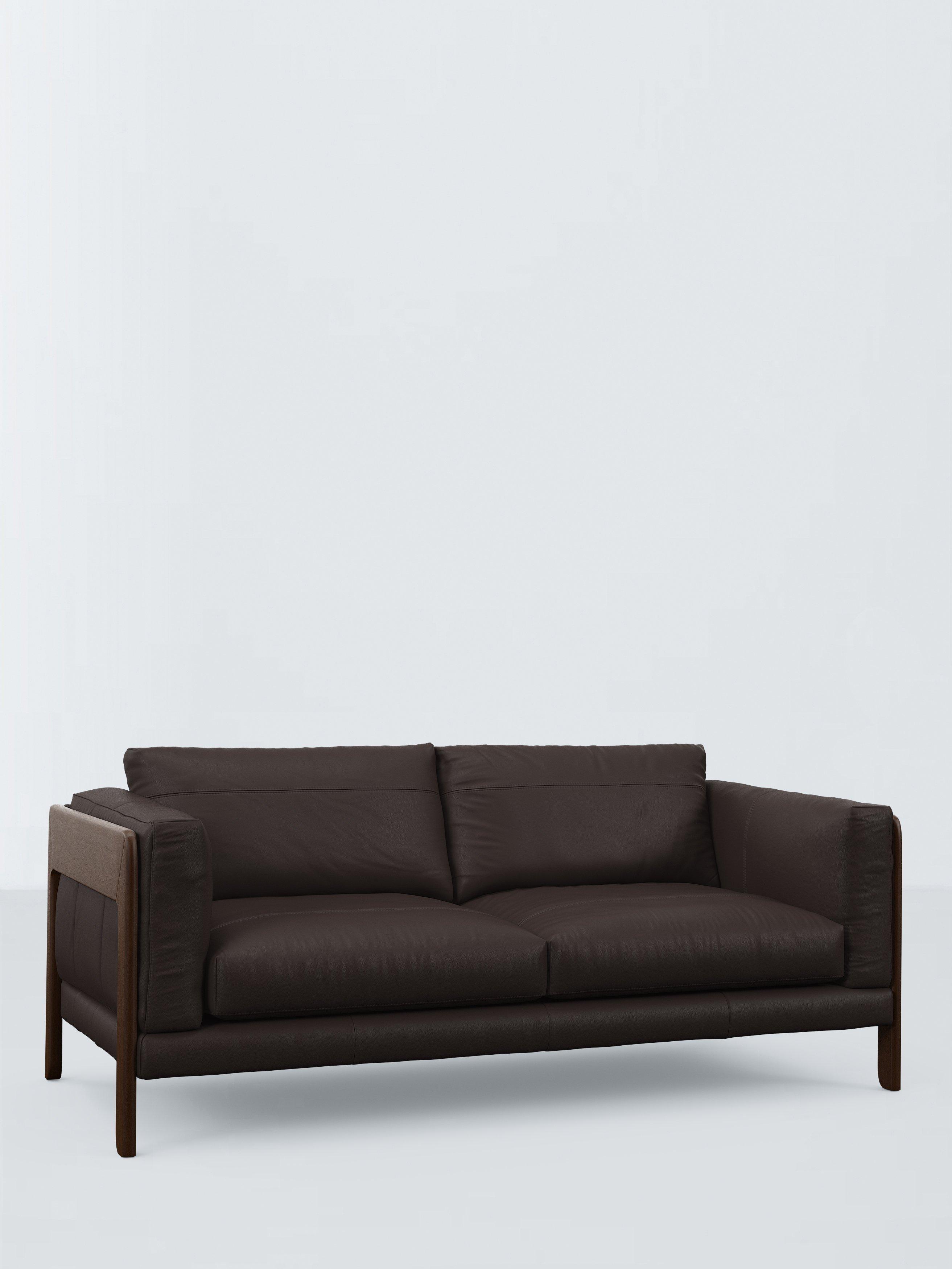 Nest Range, John Lewis Nest Large 3 Seater Leather Sofa, Dark Leg, Matt Chocolate