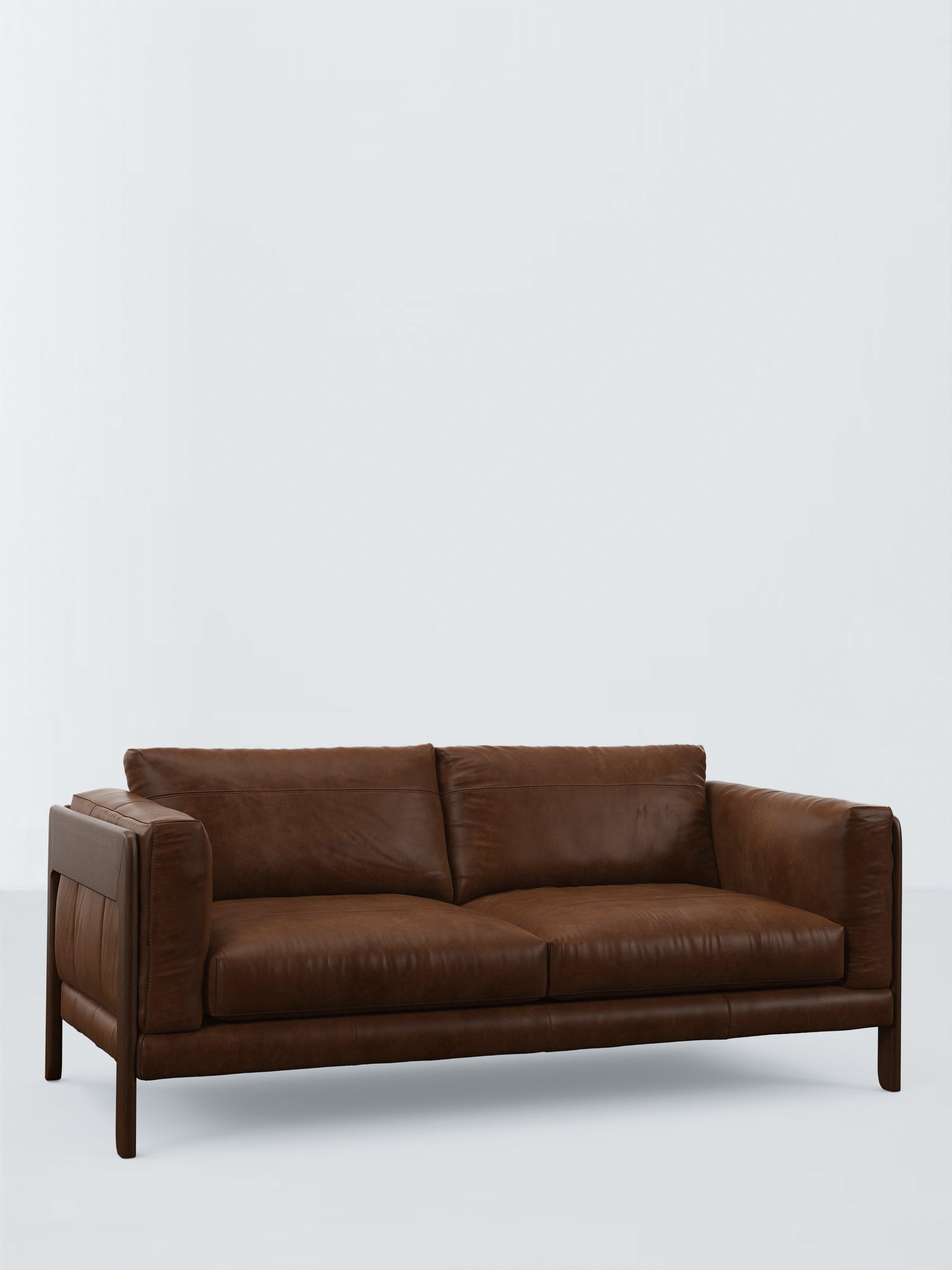 Nest Range, John Lewis Nest Large 3 Seater Leather Sofa, Dark Leg, Premium Cocoa