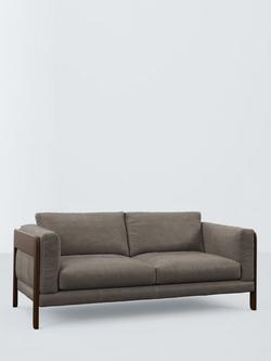 John Lewis Nest Large 3 Seater Leather Sofa, Dark Leg, Demetra Grey