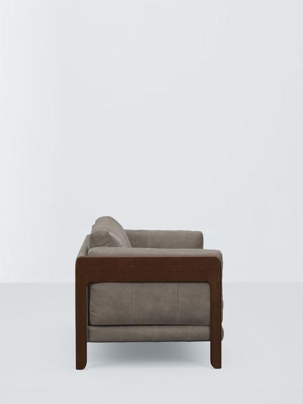 John Lewis Nest Large 3 Seater Leather Sofa, Dark Leg - view 2, Demetra Grey