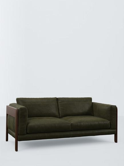 John Lewis Nest Large 3 Seater Leather Sofa, Dark Leg, Demetra Green