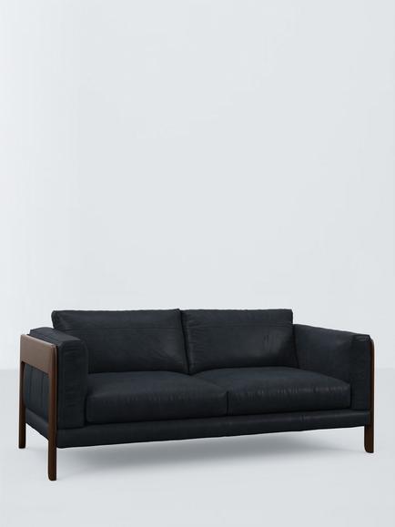 John Lewis Nest Large 3 Seater Leather Sofa, Dark Leg, Vintage Jeans