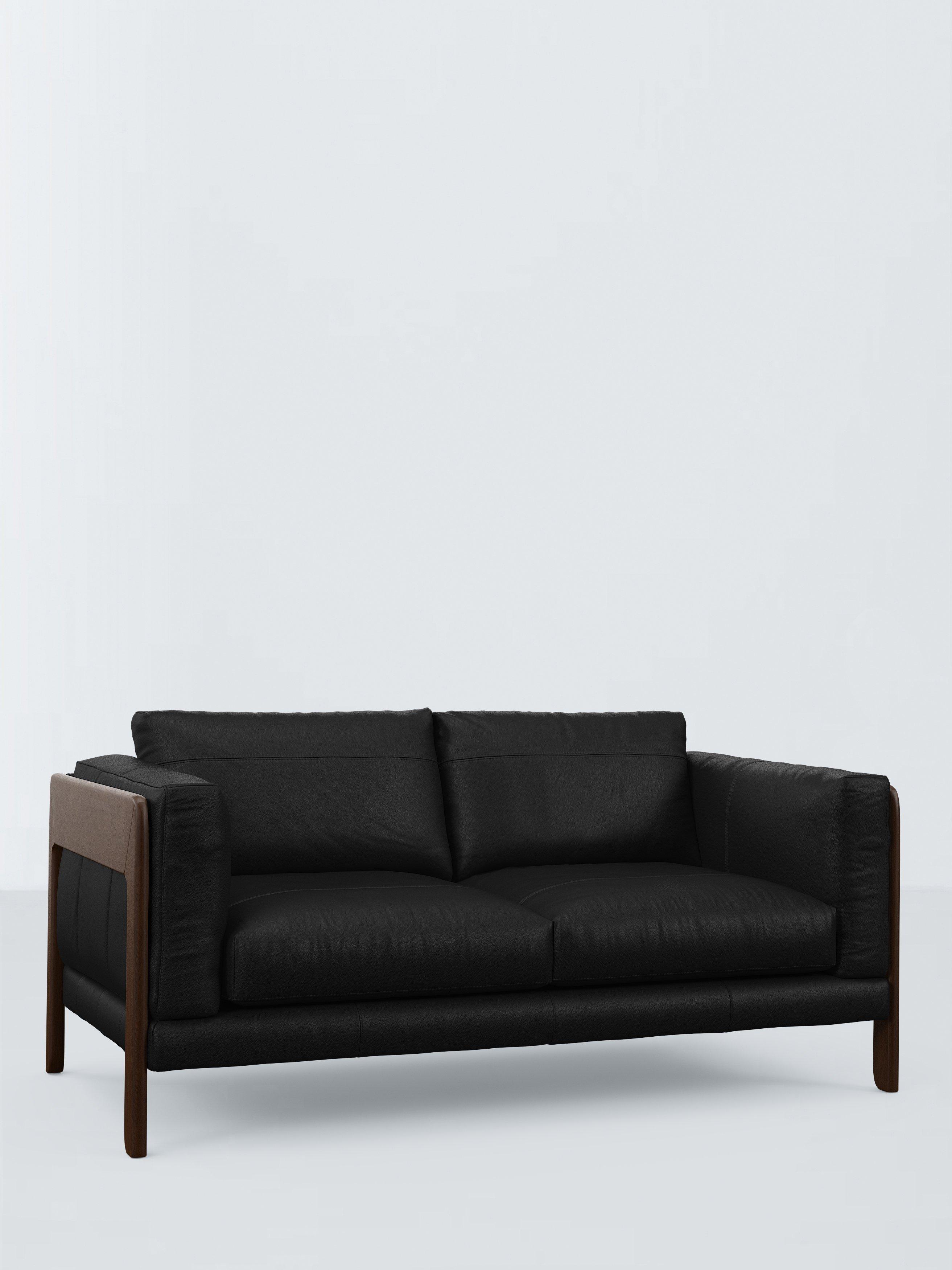 Nest Range, John Lewis Nest Medium 2 Seater Leather Sofa, Dark Leg, Matt Black