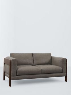 John Lewis Nest Medium 2 Seater Leather Sofa, Dark Leg, Demetra Grey