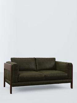 John Lewis Nest Medium 2 Seater Leather Sofa, Dark Leg, Demetra Green