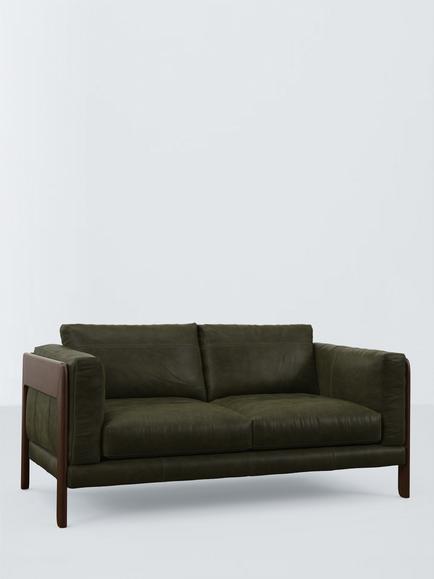 John Lewis Nest Medium 2 Seater Leather Sofa, Dark Leg, Demetra Green
