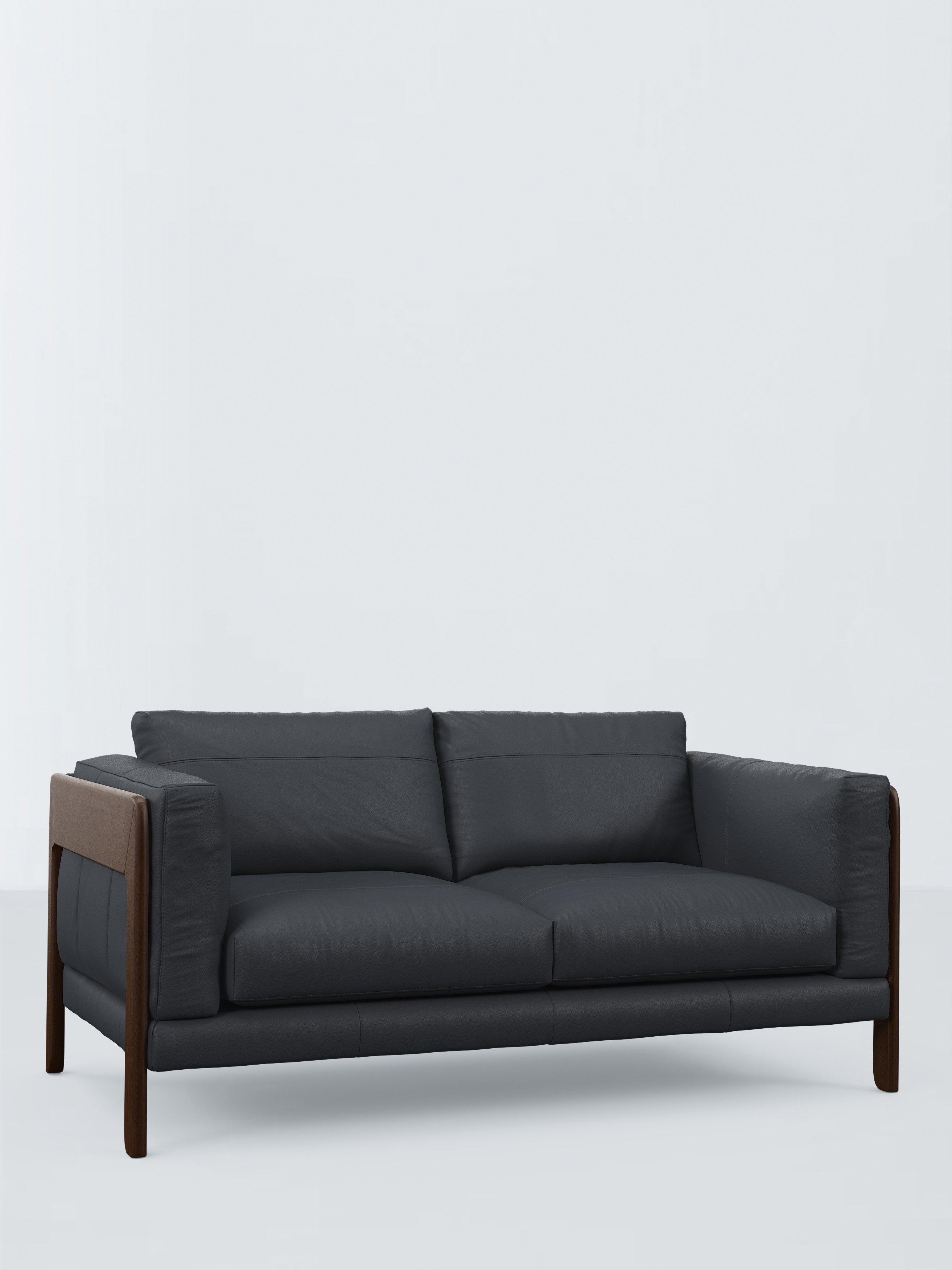 Nest Range, John Lewis Nest Medium 2 Seater Leather Sofa, Dark Leg, Matt Navy