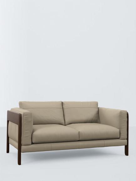 John Lewis Nest Medium 2 Seater Leather Sofa, Dark Leg, Matt Pearl