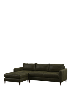 John Lewis Bailey II LHF Chaise End Leather Sofa, Dark Leg, Demetra Green