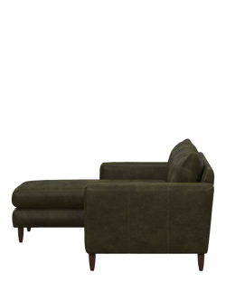 John Lewis Bailey II LHF Chaise End Leather Sofa, Dark Leg - view 2, Demetra Green