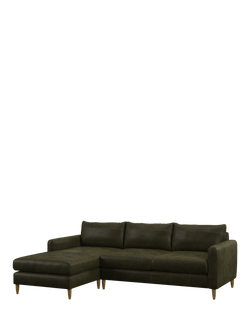 John Lewis Bailey II LHF Chaise End Leather Sofa, Light Leg, Demetra Green