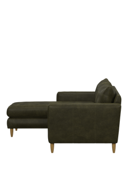 John Lewis Bailey II LHF Chaise End Leather Sofa, Light Leg - view 2, Demetra Green