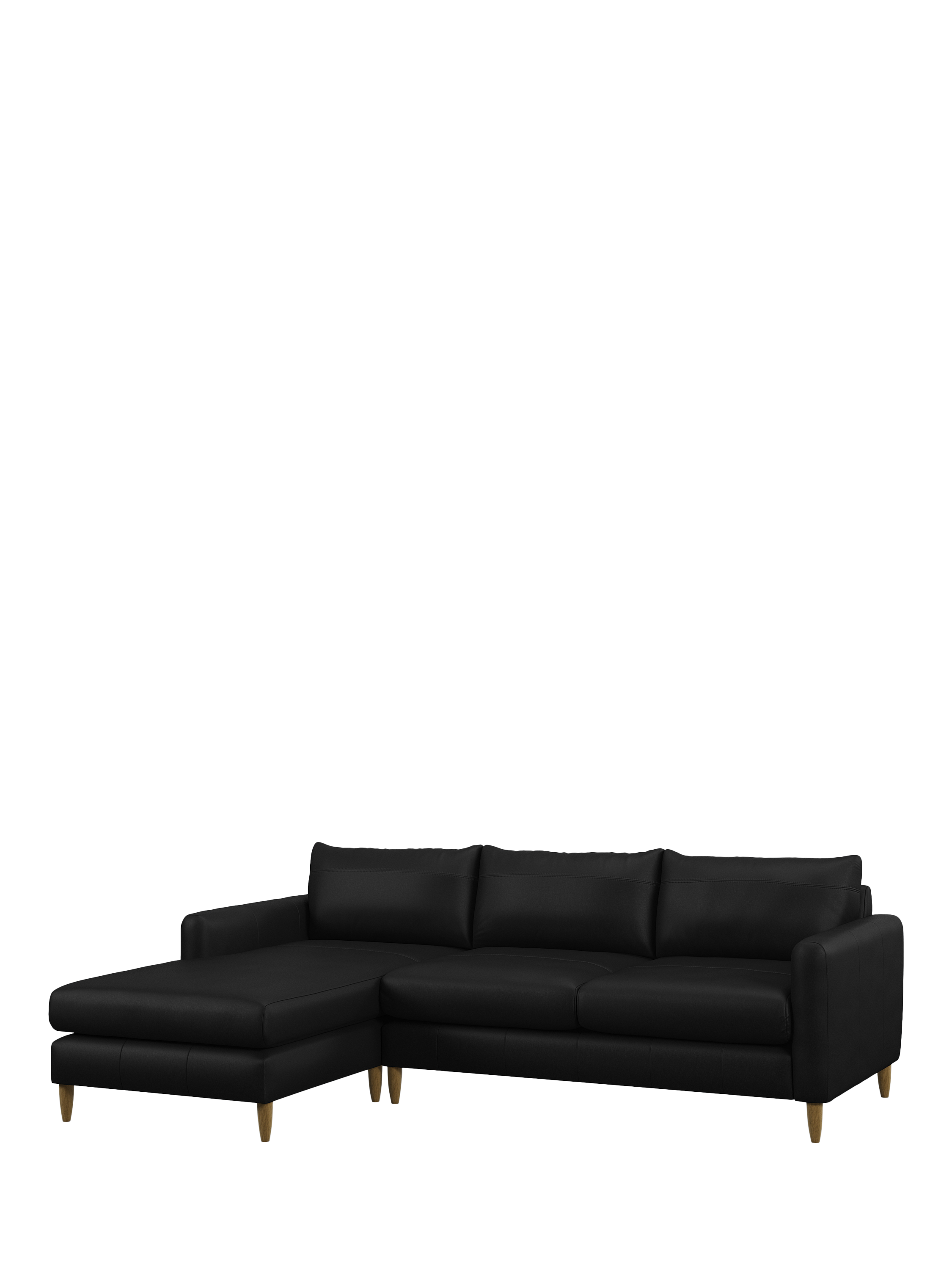 Bailey II Range, John Lewis Bailey II LHF Chaise End Leather Sofa, Light Leg, Matt Black