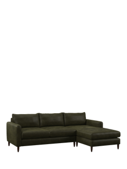 John Lewis Bailey II RHF Chaise End Leather Sofa, Dark Leg, Demetra Green