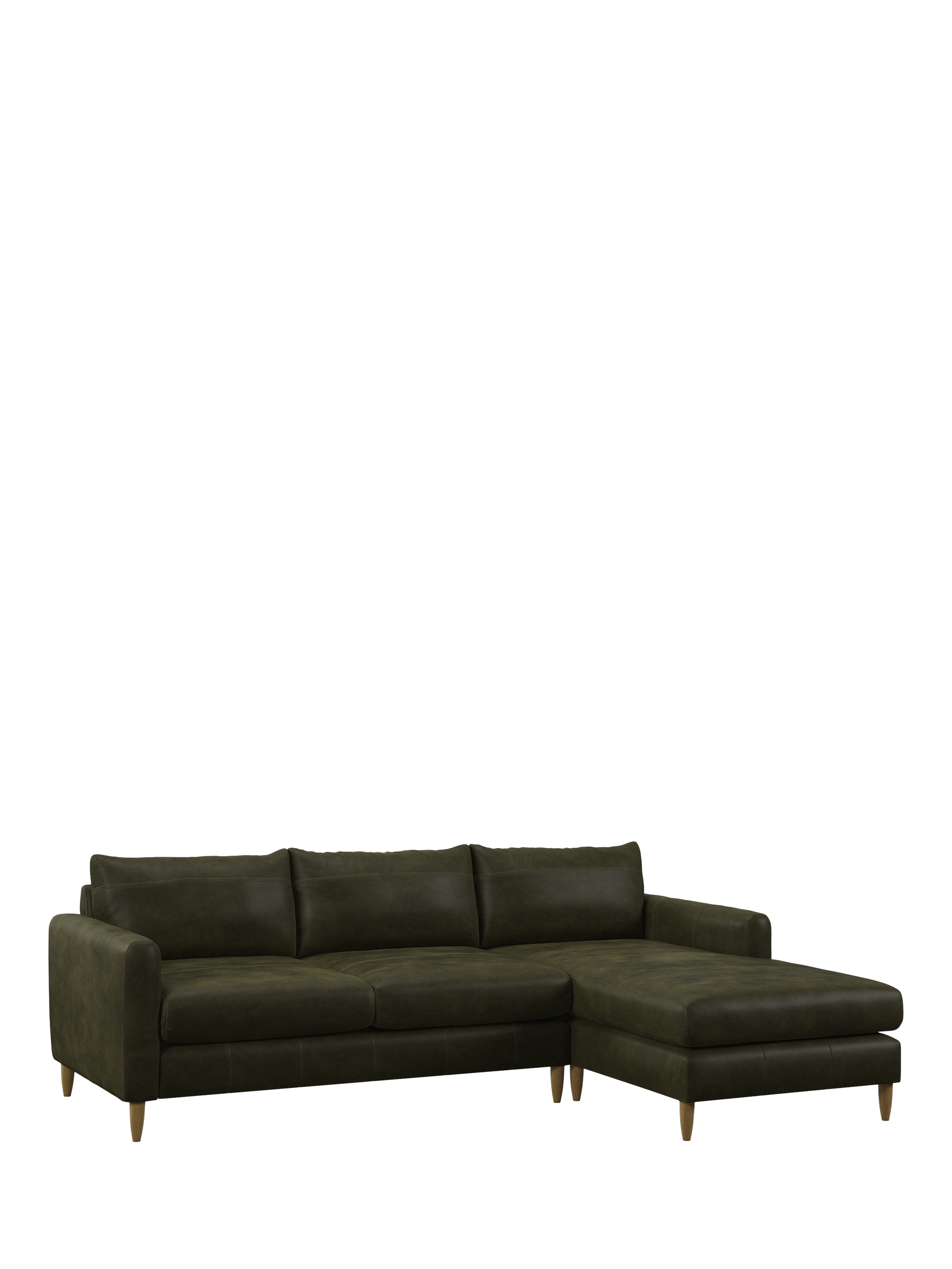 Bailey II Range, John Lewis Bailey II RHF Chaise End Leather Sofa, Light Leg, Demetra Green