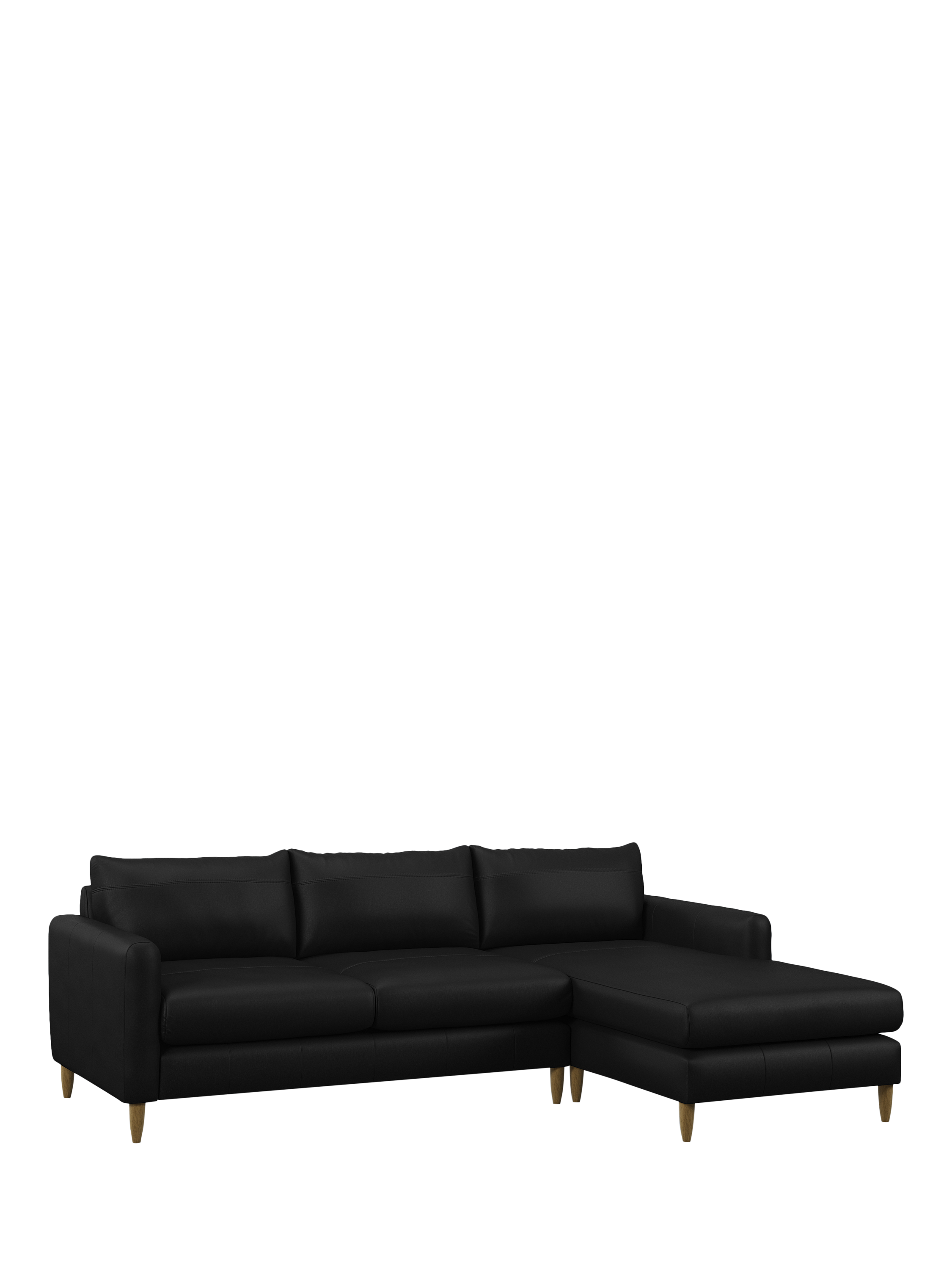 Bailey II Range, John Lewis Bailey II RHF Chaise End Leather Sofa, Light Leg, Matt Black