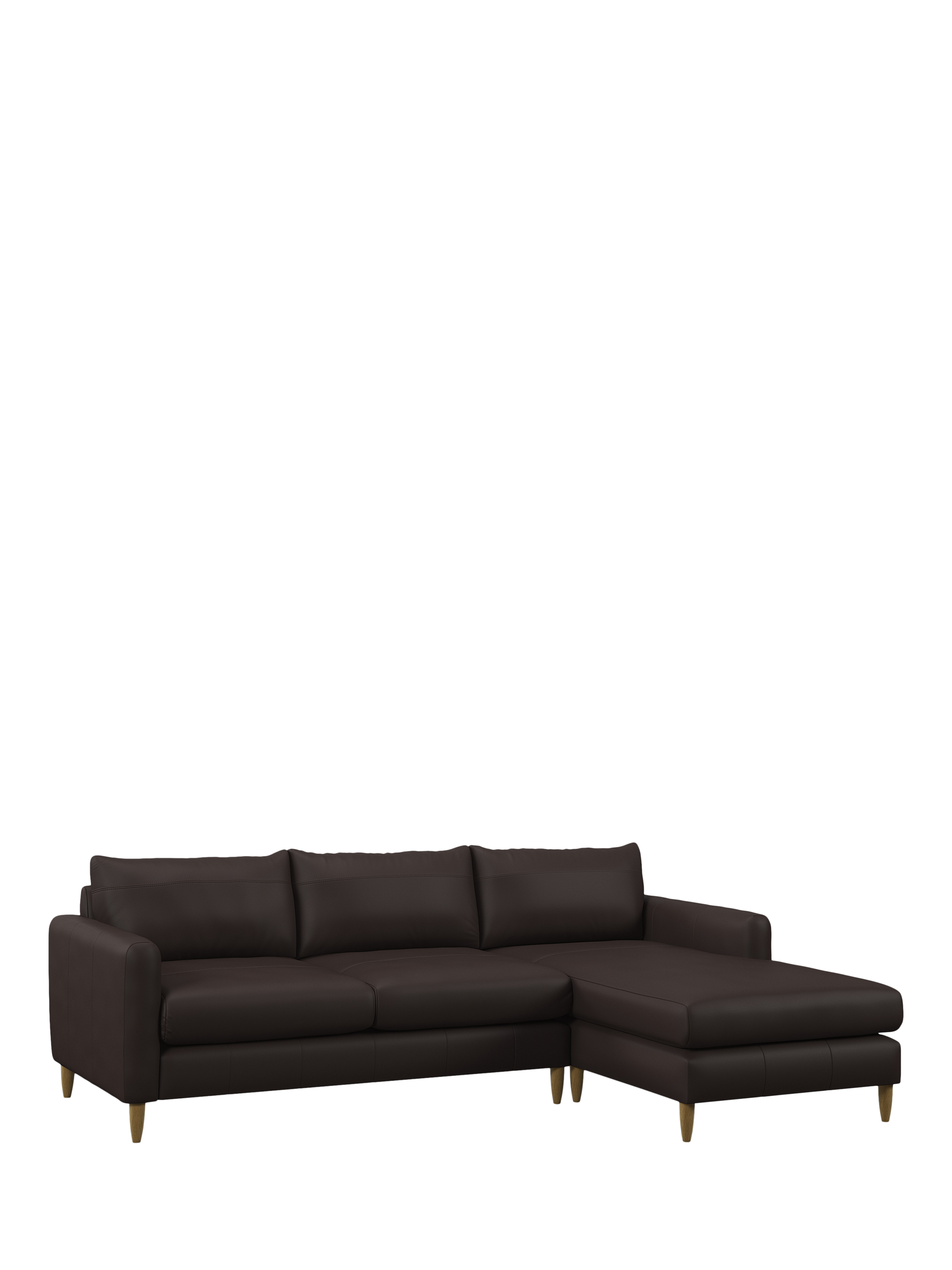 Bailey II Range, John Lewis Bailey II RHF Chaise End Leather Sofa, Light Leg, Matt Chocolate