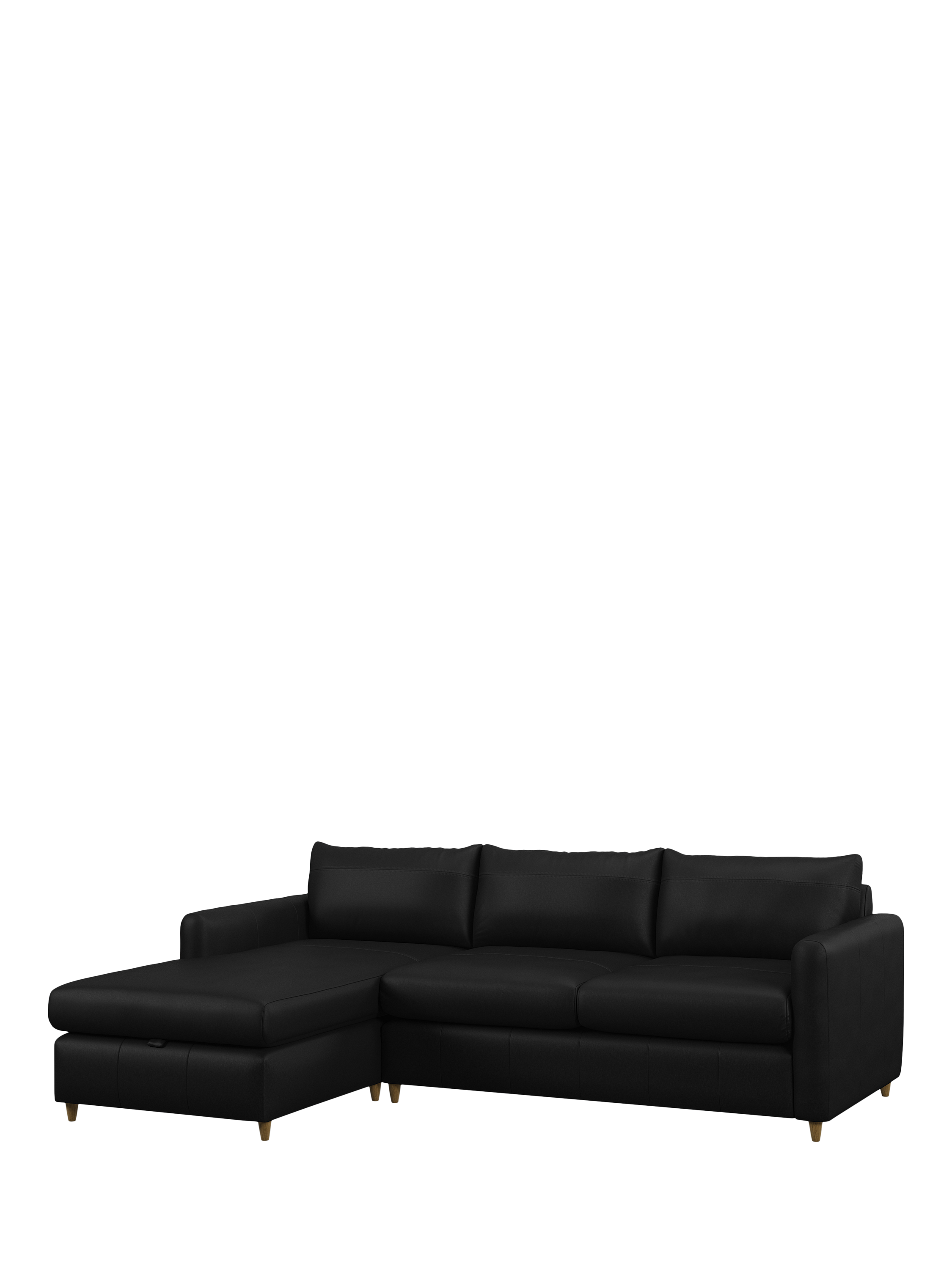 Bailey II Range, John Lewis Bailey II LHF Chaise End Leather Sofa Bed, Light Leg, Matt Black