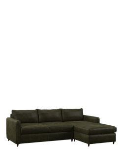 John Lewis Bailey II RHF Chaise End Leather Sofa Bed, Dark Leg, Demetra Green