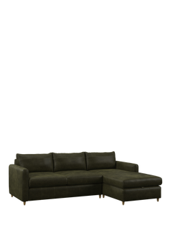 John Lewis Bailey II RHF Chaise End Leather Sofa Bed, Light Leg, Demetra Green