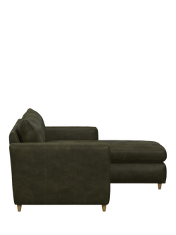 John Lewis Bailey II RHF Chaise End Leather Sofa Bed, Light Leg - view 2, Demetra Green