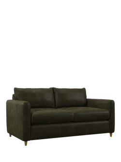 John Lewis Bailey II Medium 2 Seater Leather Sofa Bed, Light Leg, Demetra Green