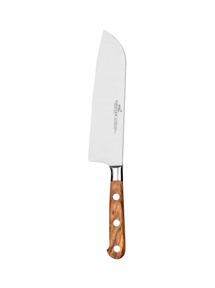 SABATIER Ideal Provencao Olive Wood Handle Santoku Knife, 18cm, Olive Wood