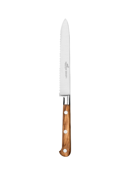 SABATIER Ideal Provencao Olive Wood Handle Serrated Utility Knife, 12cm, Olive Wood