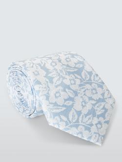 John Lewis Silk Floral Tie, Light Blue