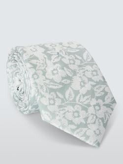 John Lewis Silk Floral Tie, Mint Green