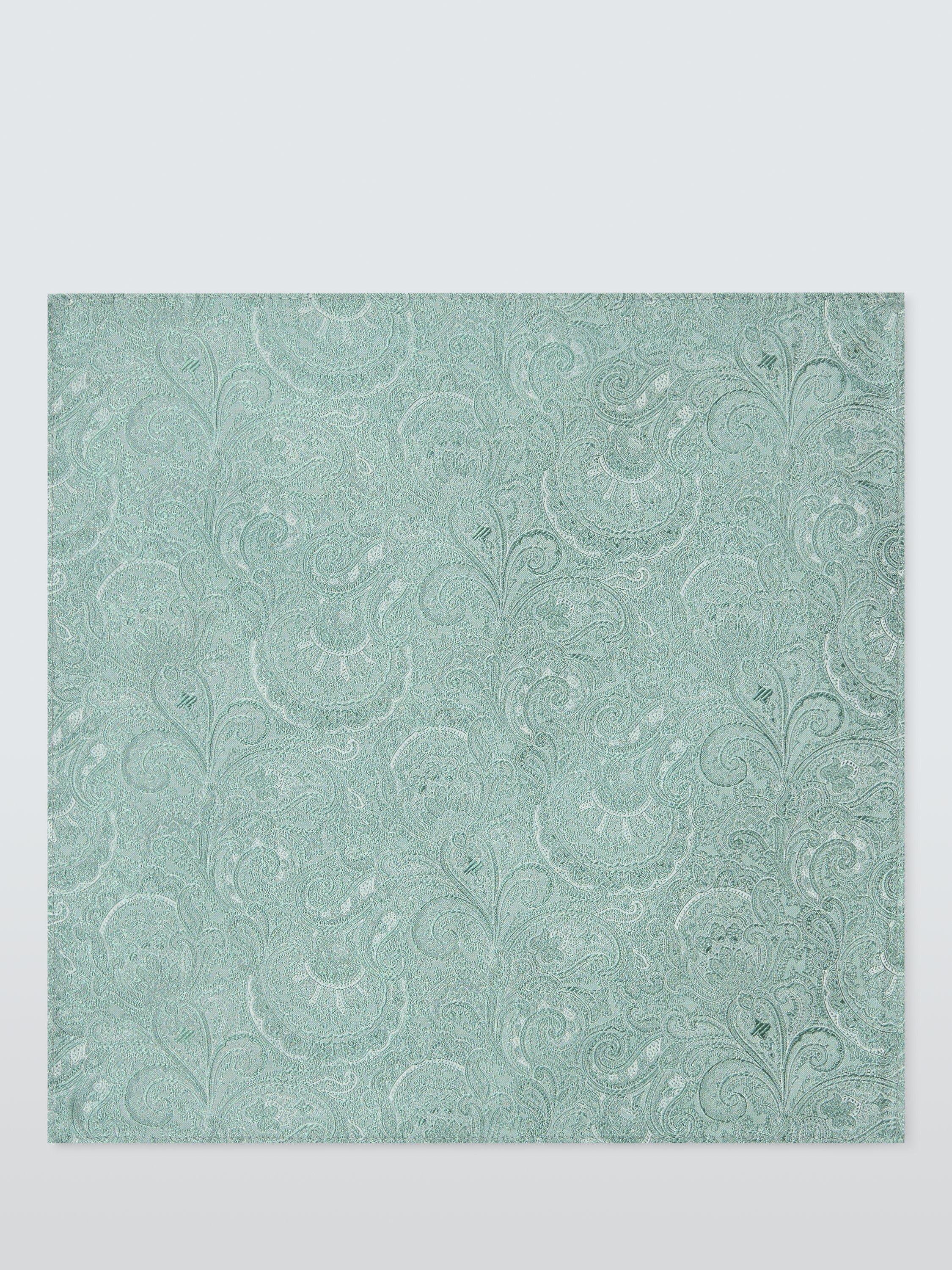 Product image 1 of 4, which shows John Lewis Silk Paisley Pocket Square, Green