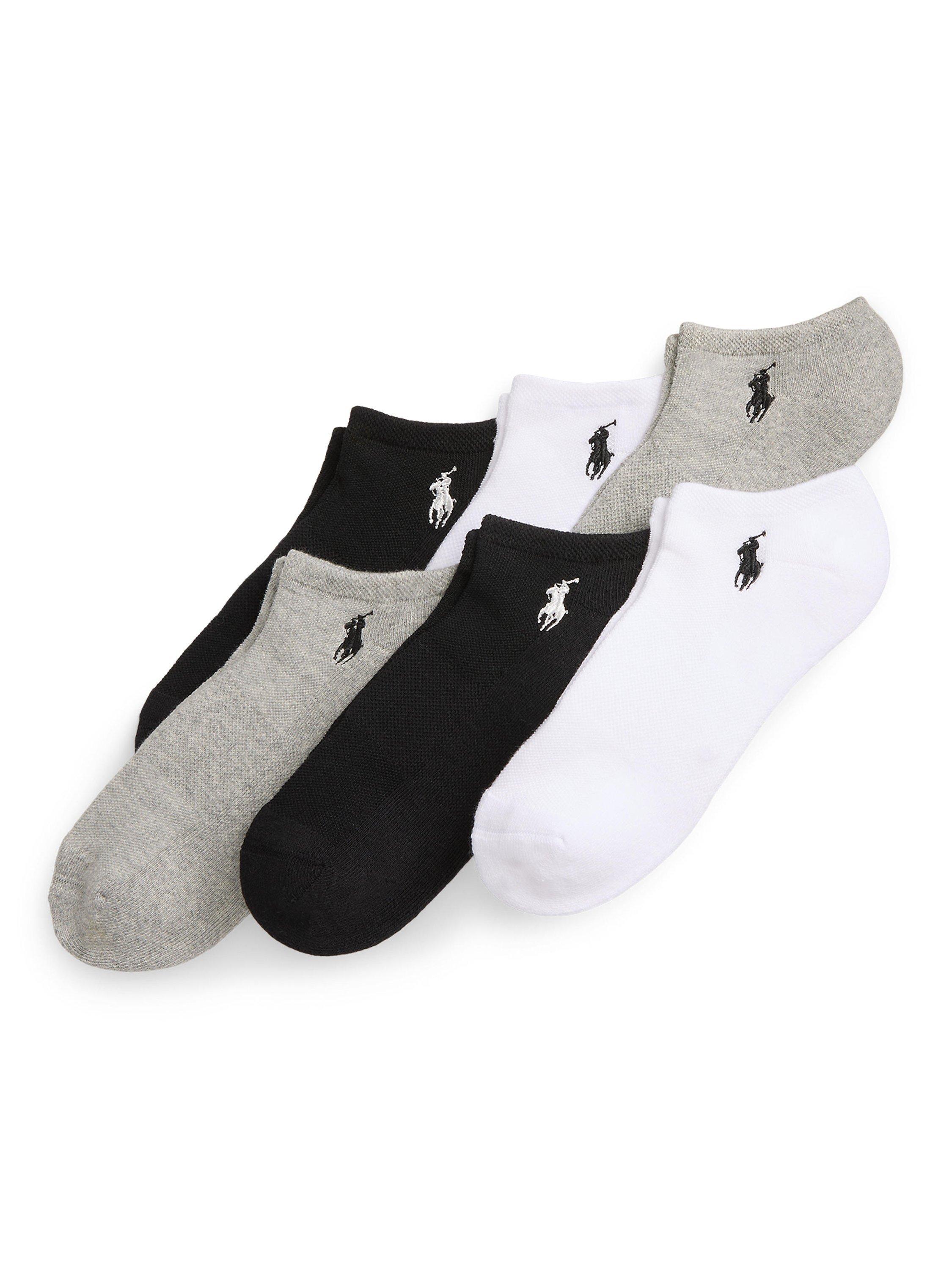 Product image 1 of 1, which shows Ralph Lauren Low Cut Socks, Pack of 6, Grey/Black/White