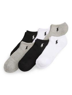 Ralph Lauren Low Cut Socks, Pack of 6, Grey/Black/White, Grey/Black/White