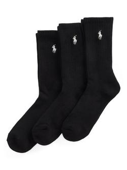 Ralph Lauren Cushioned Sport Crew Socks, Pack of 3, Black, Black