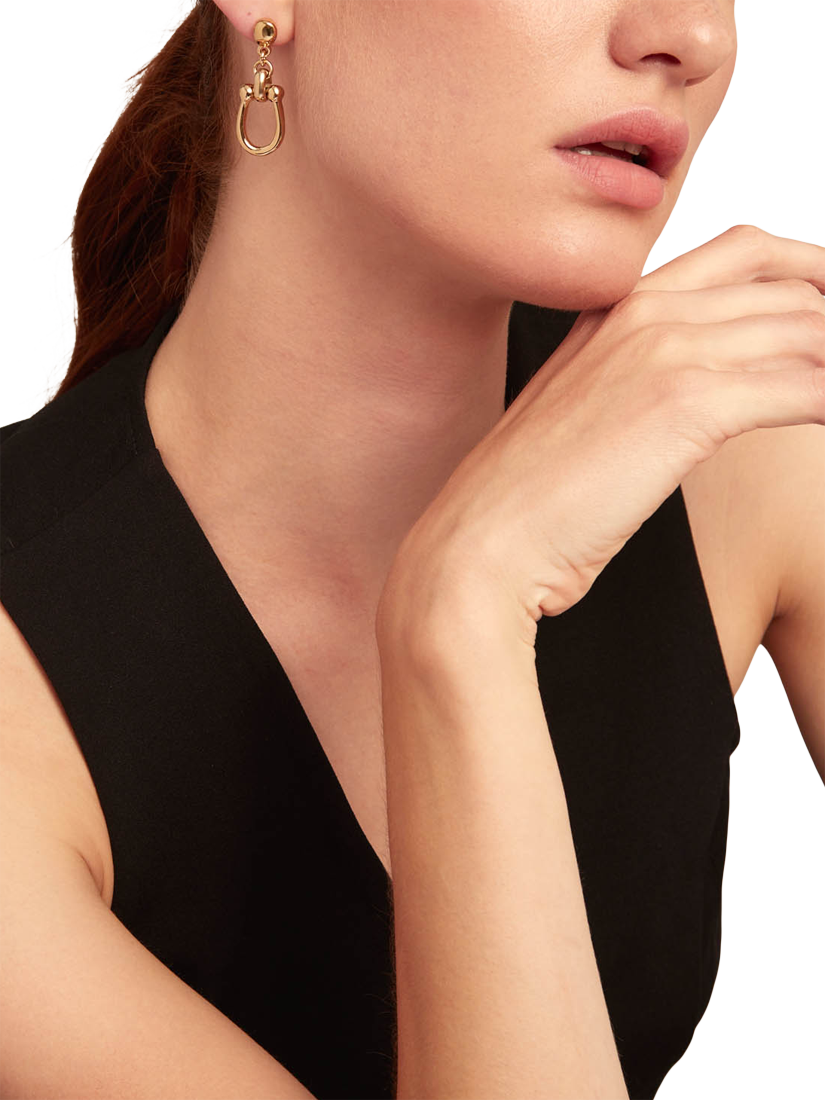 Product image 2 of 4, which shows UNOde50 Youthful Collection Horseshoe Drop Earrings, Gold