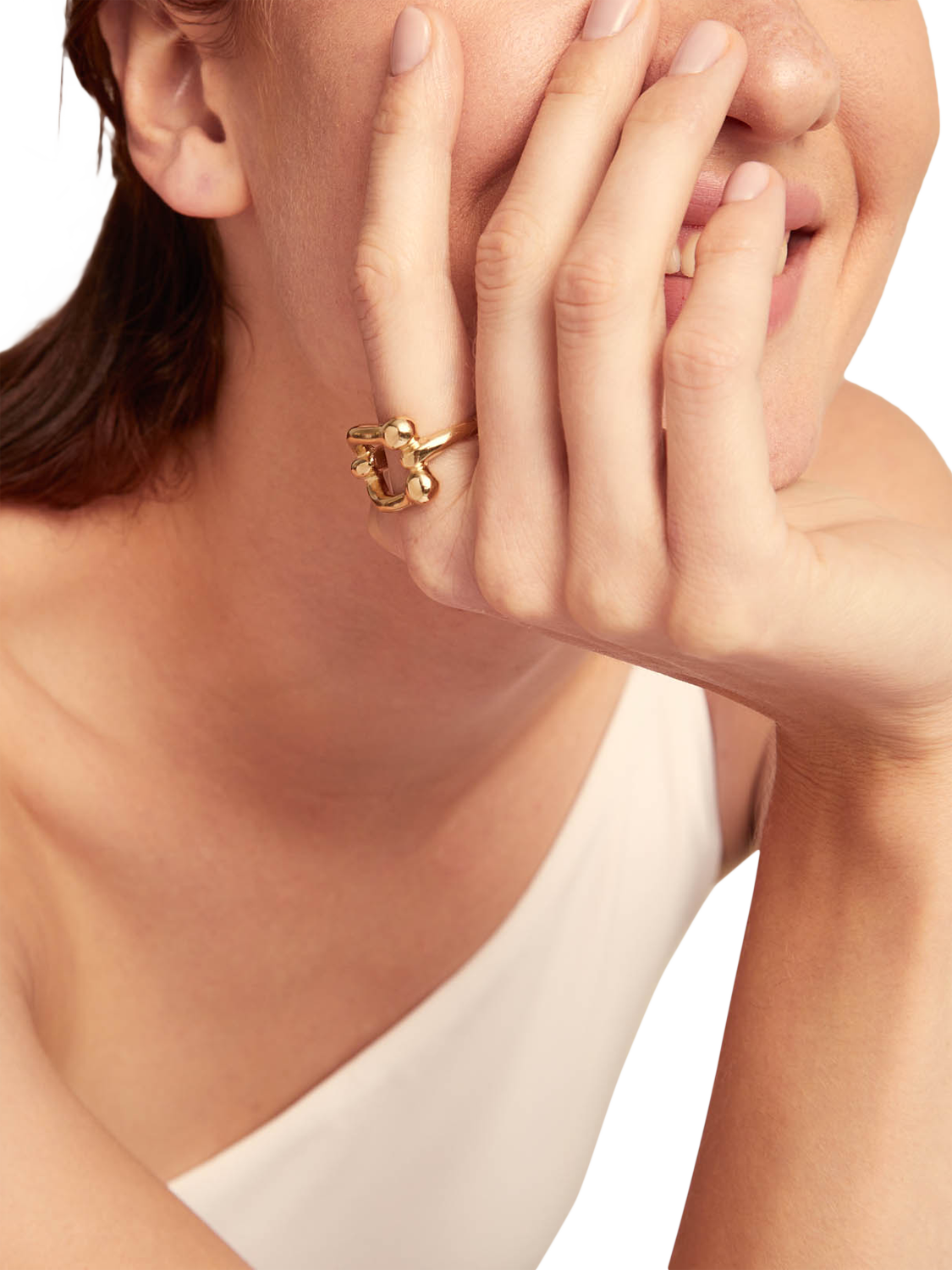 Product image 3 of 4, which shows UNOde50 Youthful Link Ring, Gold, S 1/2