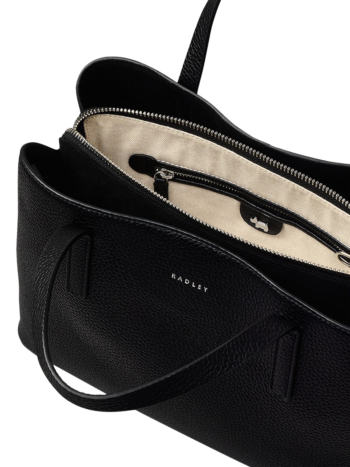 Product image 3 of 5, which shows Radley Dukes Place Leather Medium Zip-Top Grab Bag, Black