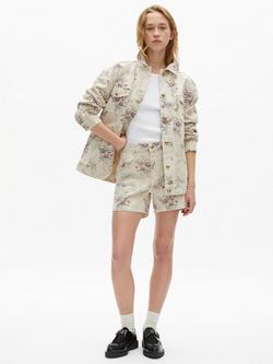 THE KOOPLES Floral Cotton Denim Jacket, Beige/Multi, Beige/Multi