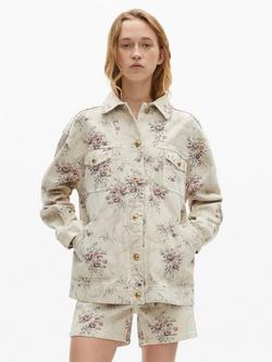 THE KOOPLES Floral Cotton Denim Jacket, Beige/Multi - view 2, Beige/Multi